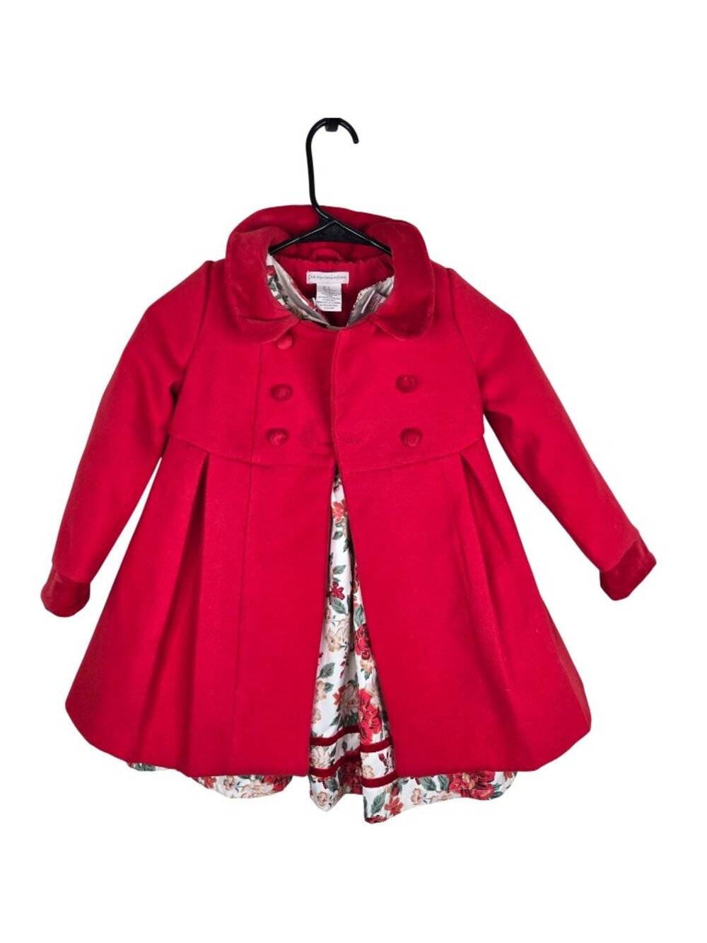 Catherine Malandrino Girls Red Coat Floral Dress Size 5 Christmas Holiday